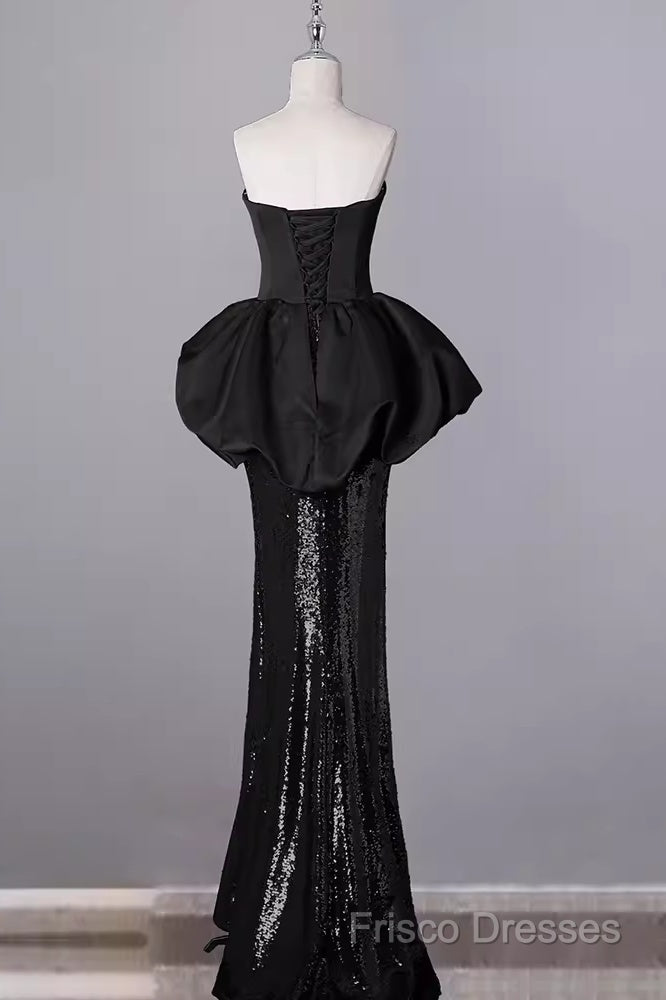 Mermaid Sweetheart Long Black Sequin Formal Prom Dress