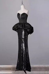 Mermaid Sweetheart Long Black Sequin Prom Dresses