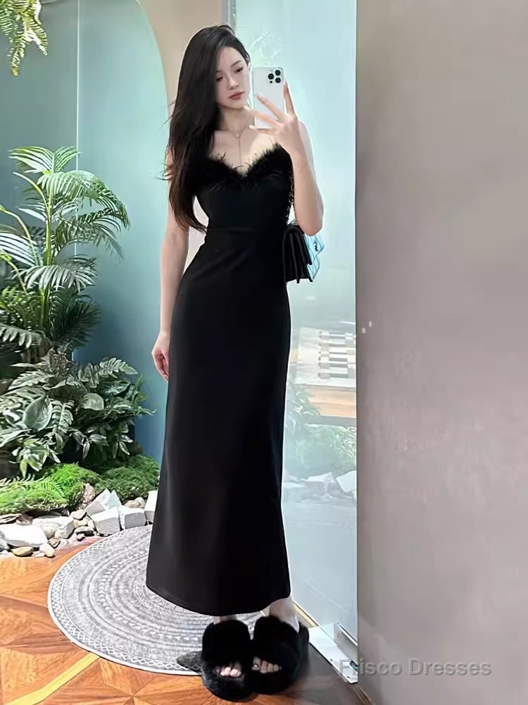 Mermaid Sweetheart Long Black Velvet Prom Dresses Main image