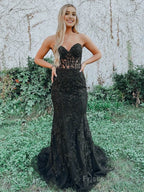 Mermaid Sweetheart Neck Lace Long Prom Dress With Appliques