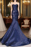Mermaid Sweetheart Neck Water Satin Dark Blue Long Formal Prom Dress, Dark Blue Formal Dress