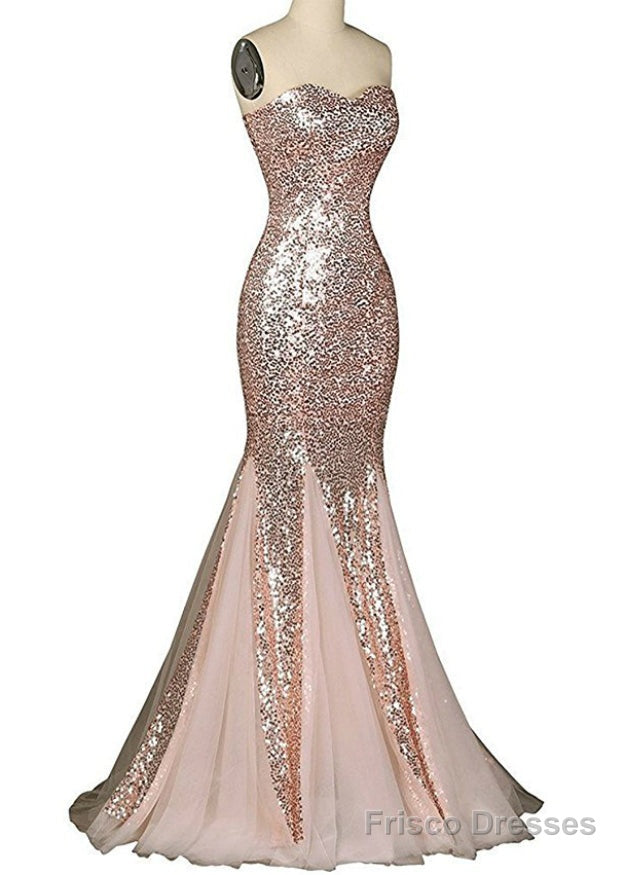 Mermaid Sweetheart Sequins Tulle Floor Length Prom Dress Main image