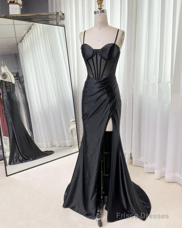 Mermaid Sweetheart Sheer Top Slit Satin Dress Main image