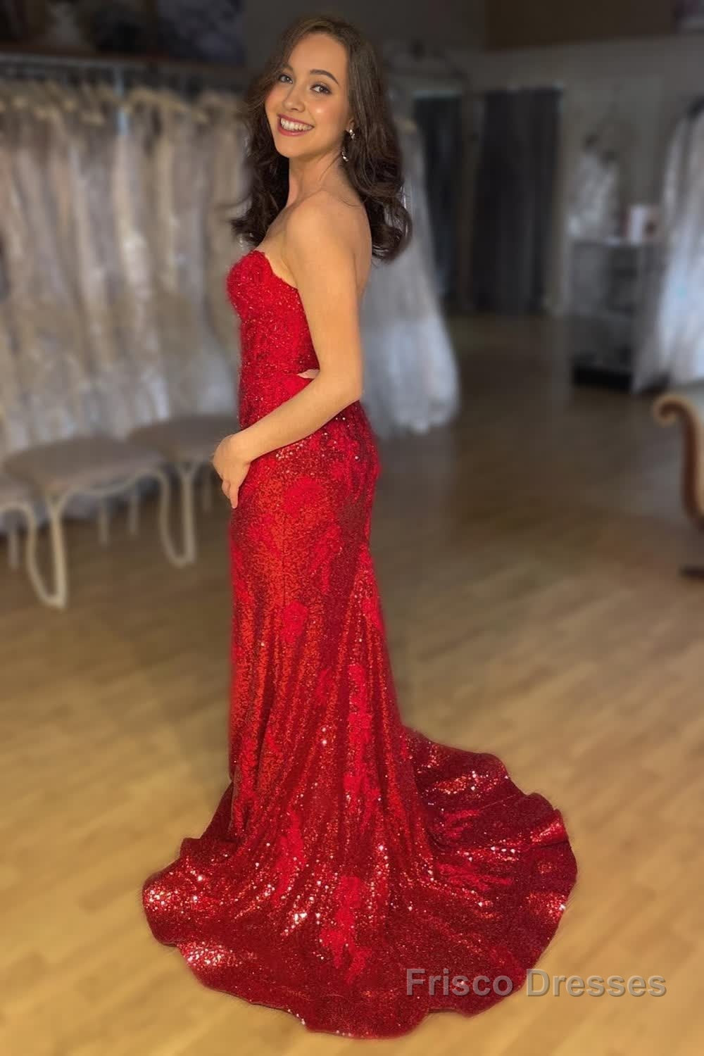 Mermaid Sweetheart Sparkly Red Sequins Long Prom Dress Secondary image