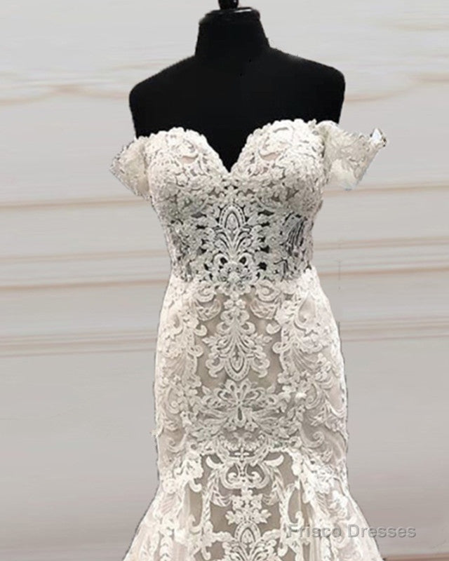 Mermaid Sweetheart Wedding Dress Off The Shoulder Lace Embroidery Secondary image