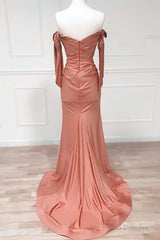 Mermaid Terracotta Ruched Split Satin Dress