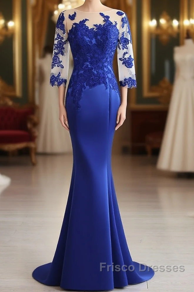 Mermaid / Trumpet Evening Gown Elegant Dress Formal Floor Length Half Sleeve Illusion Neck Satin With Pleats Main image