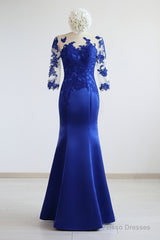 Mermaid / Trumpet Evening Gown Elegant Dress Formal Floor Length Half Sleeve Illusion Neck Satin With Pleats