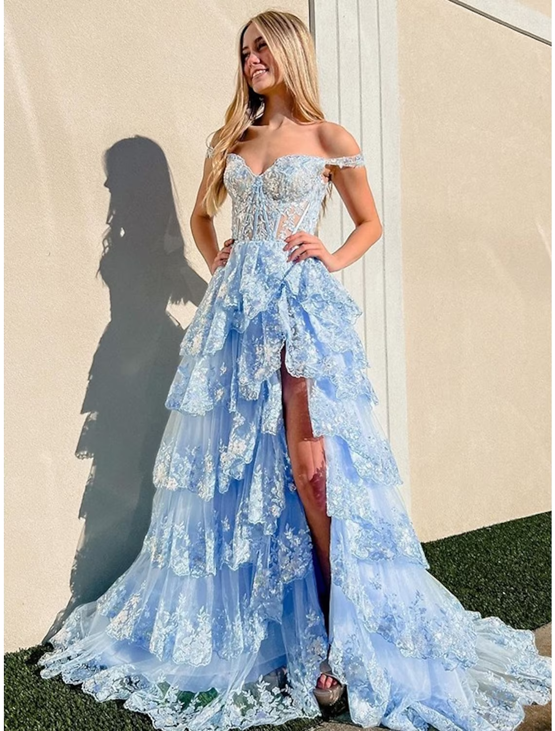 Mermaid / Trumpet Prom Dresses Corsets Dress Formal Court Train Sleeveless Off Shoulder Tulle With Sequin Slit