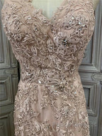 Mermaid / Trumpet Formal Prom Dress Maxi Dress Party Wear Sweep / Brush Train Sleeveless V Neck Tulle With Appliques
