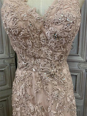 Mermaid / Trumpet Prom Dresses Maxi Dress Party Wear Sweep / Brush Train Sleeveless V Neck Tulle With Appliques