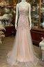 Mermaid / Trumpet Formal Prom Dress Maxi Dress Party Wear Sweep / Brush Train Sleeveless V Neck Tulle With Appliques