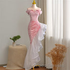 Mermaid / Trumpet Formal Prom Dress Party Dress Evening Party Floor Length Sleeveless Off Shoulder Tulle with Pearls Sequin
