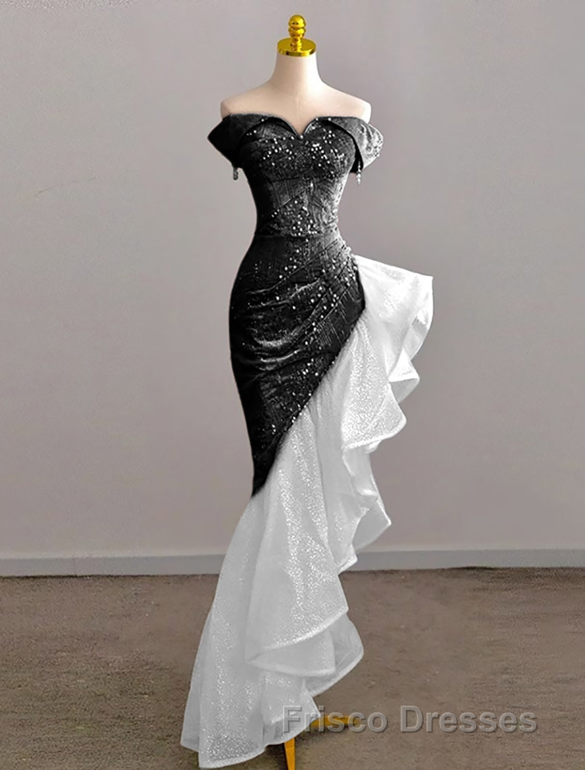 Mermaid / Trumpet Formal Prom Dress Party Dress Evening Party Floor Length Sleeveless Off Shoulder Tulle with Pearls Sequin