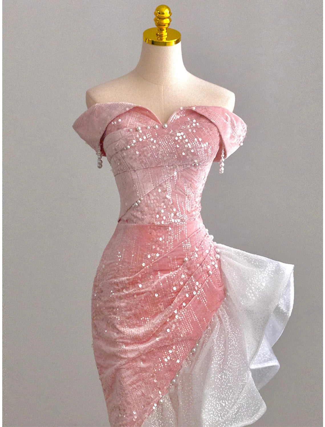 Mermaid / Trumpet Prom Dresses Party Dress Evening Party Floor Length Sleeveless Off Shoulder Tulle With Pearls Sequin