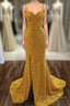 Mermaid / Trumpet Formal Prom Dress Sexy Dress Formal Sweep / Brush Train Sleeveless Sweetheart Sequined Backless With Sequin Slit