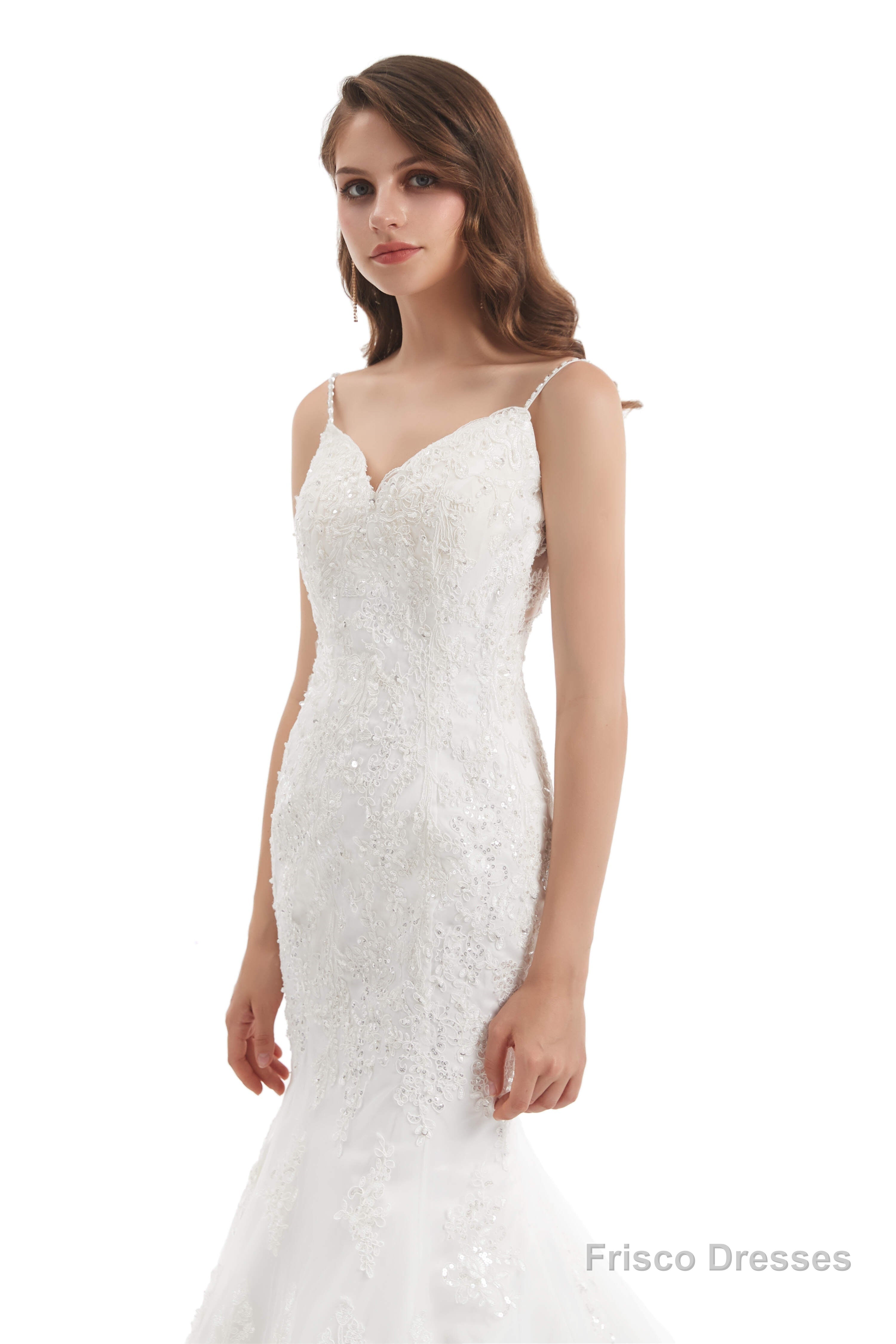 Mermaid Tulle Appliques Sequins Spaghetti Straps Wedding Dresses