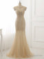 Mermaid Tulle Beading Evening Dress O Neck Short Sleeve