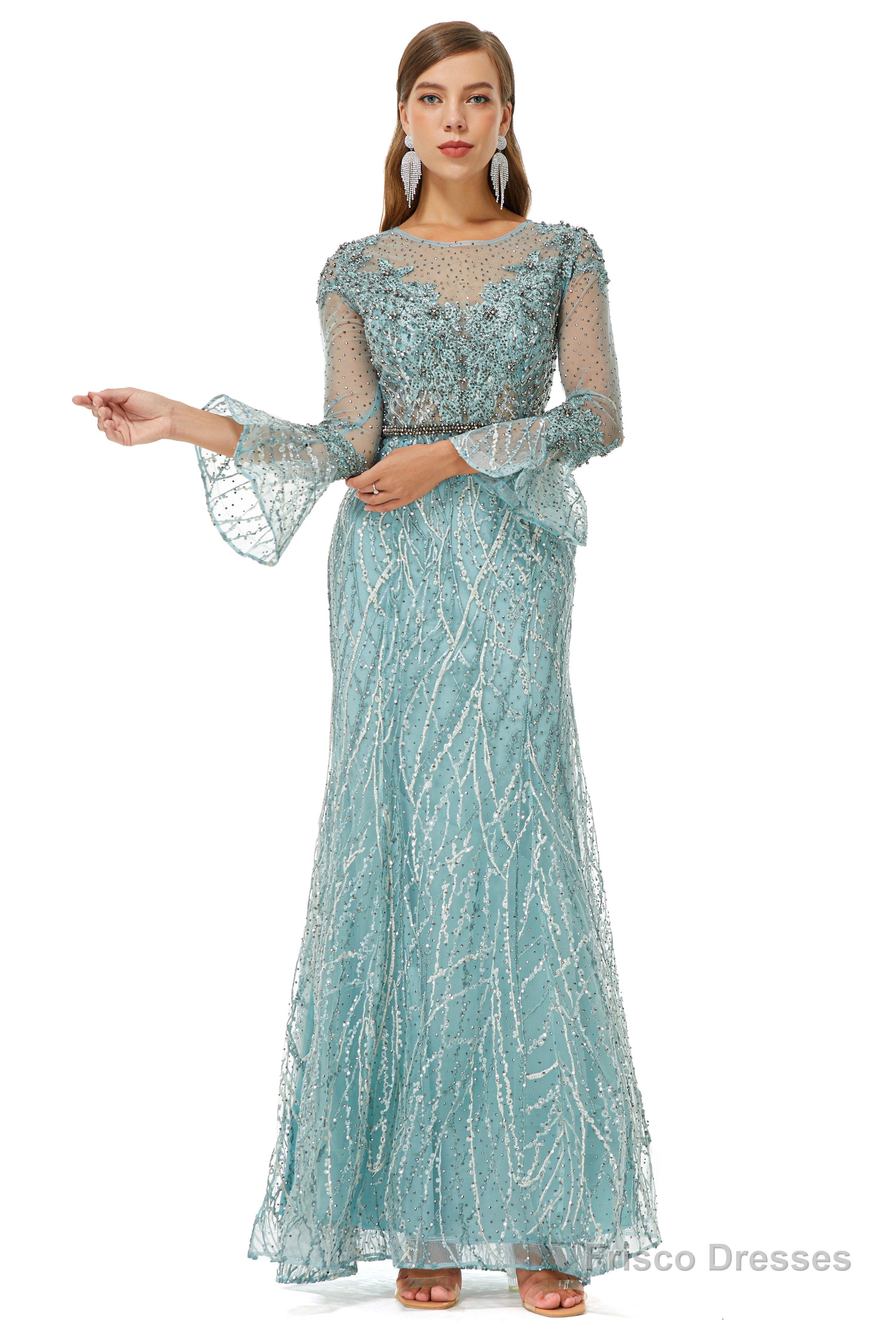 Mermaid Tulle Beading Long Sleeve Prom Dresses Secondary image