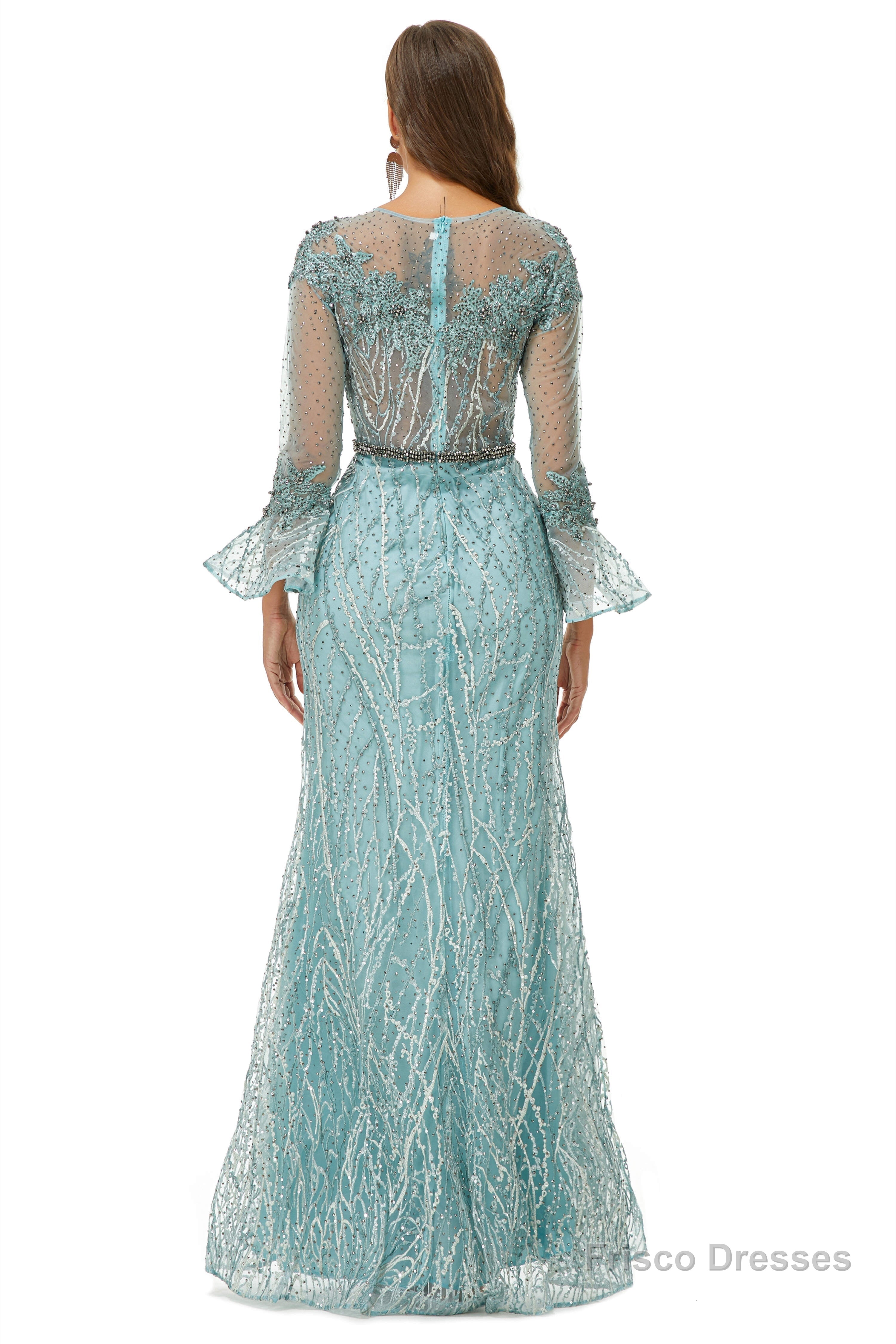 Mermaid Tulle Beading Long Sleeve Prom Dresses