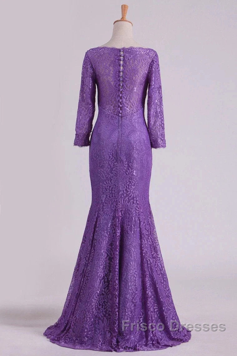 Mermaid V Neck 3/4 Length Sleeve Lace Floor Length Mother Of The Bride Dress