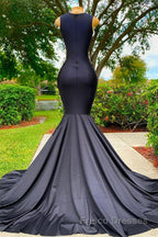 Mermaid V-neck Appliques Lace Sequined Open Back One Shoulder Floor-length Sleeveless Formal Prom Dresses