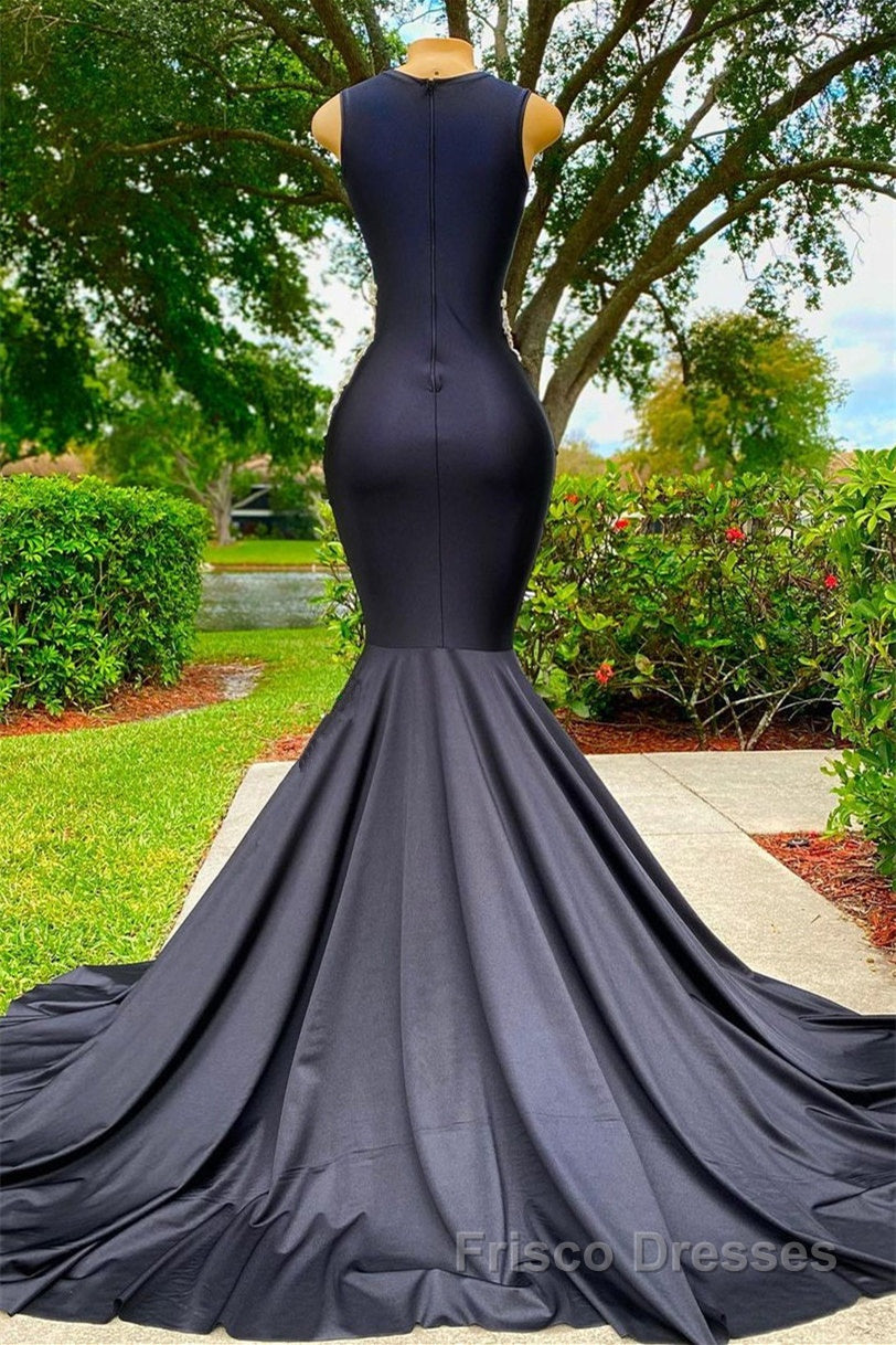 Mermaid V-neck Appliques Lace Sequined Open Back One Shoulder Floor-length Sleeveless Formal Prom Dresses