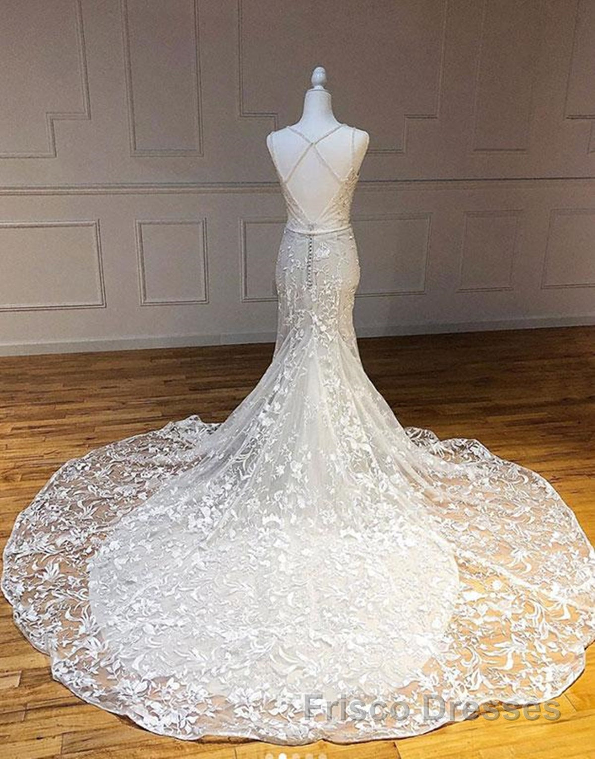 Mermaid V Neck Backless White Lace Long Formal Prom Dresses, Mermaid Ivory Lace Formal Dresses, Ivory Lace Evening Dresses Secondary image