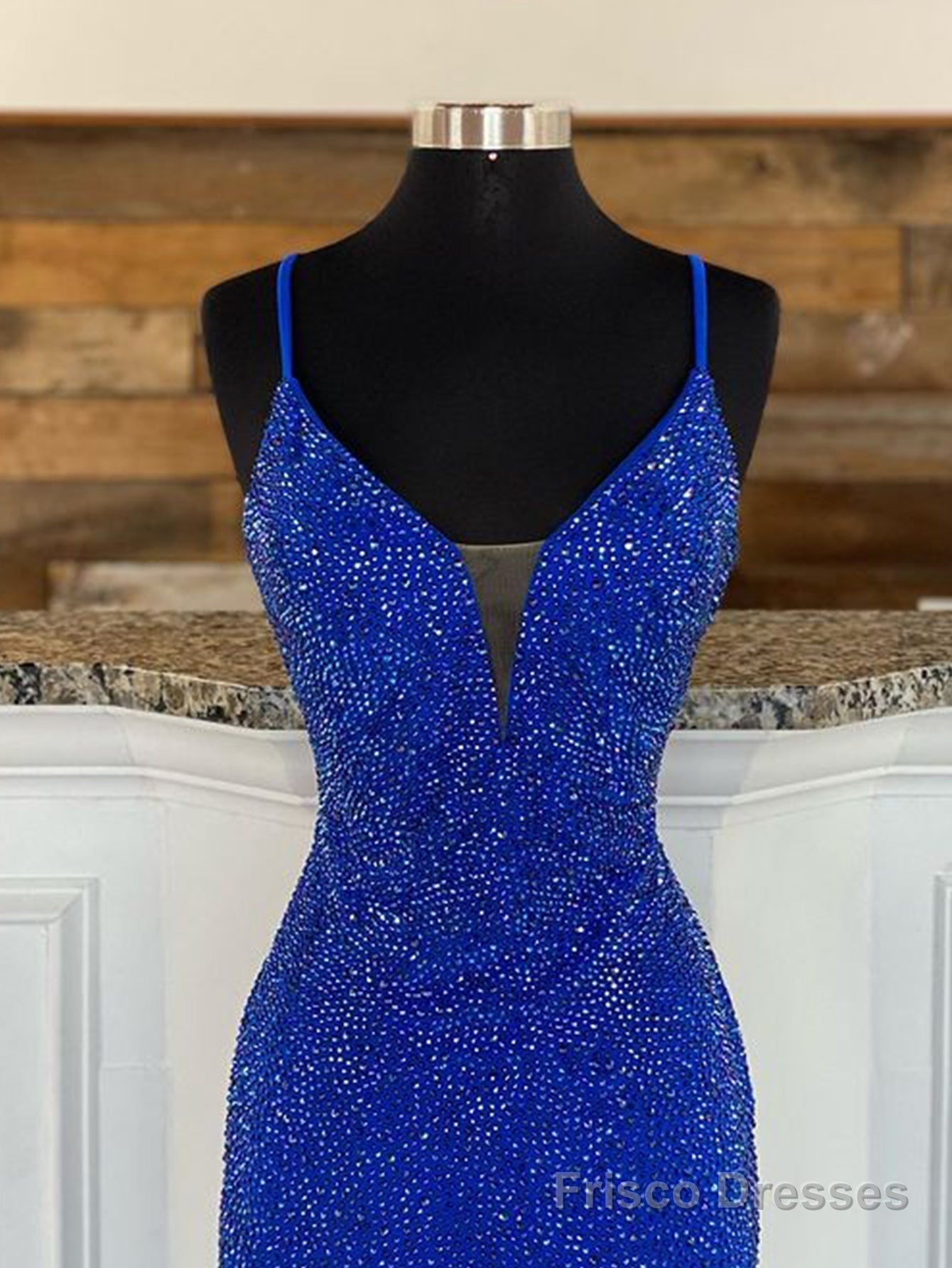 Mermaid V Neck Beaded Jersey Prom Dress with Slit