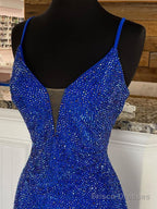 Mermaid V Neck Beaded Jersey Prom Dress with Slit