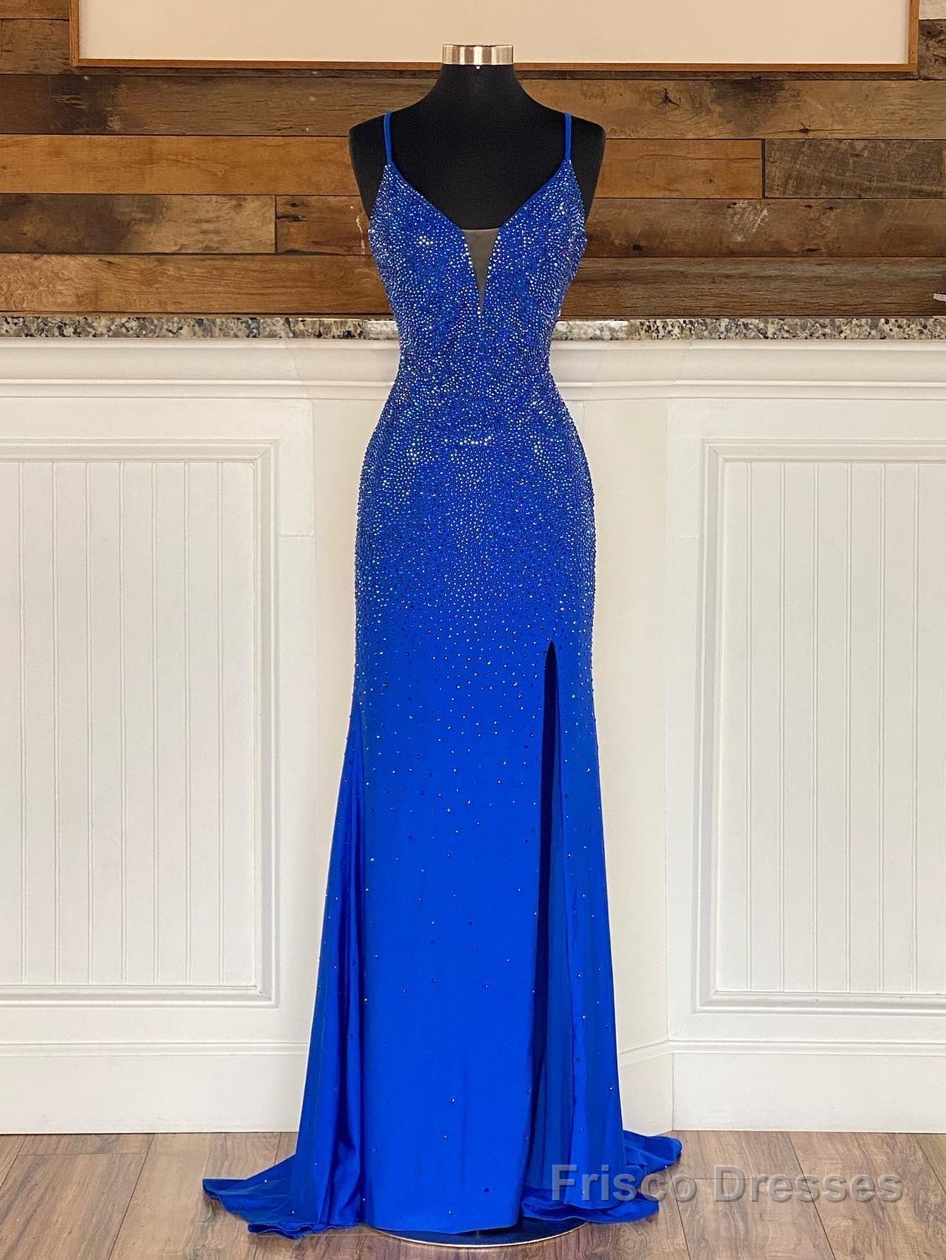 Mermaid V Neck Beaded Jersey Prom Dress with Slit Main image