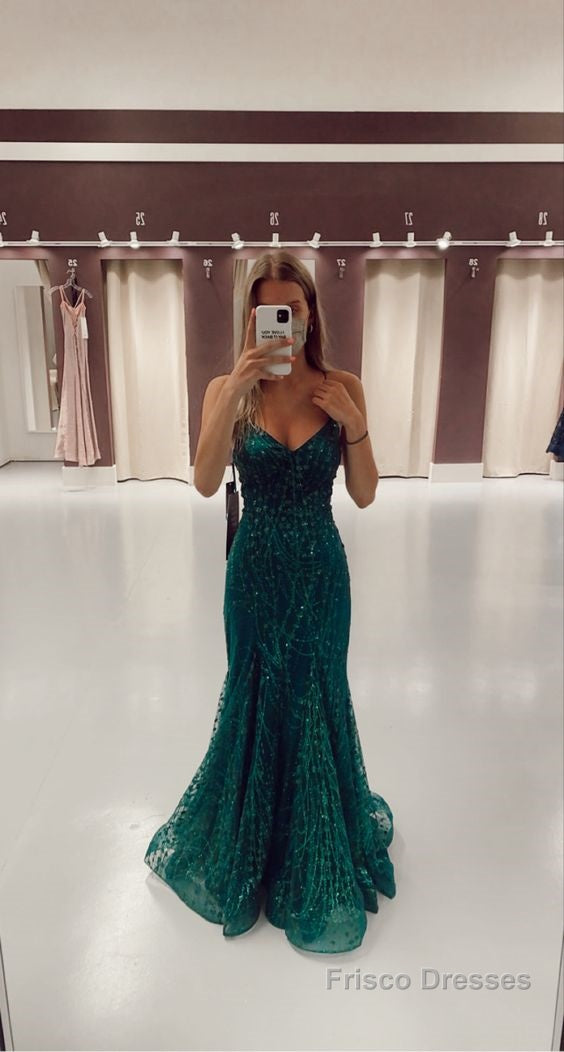 Mermaid V Neck Dark Green Prom Dress Stunning Evening Dress Main image