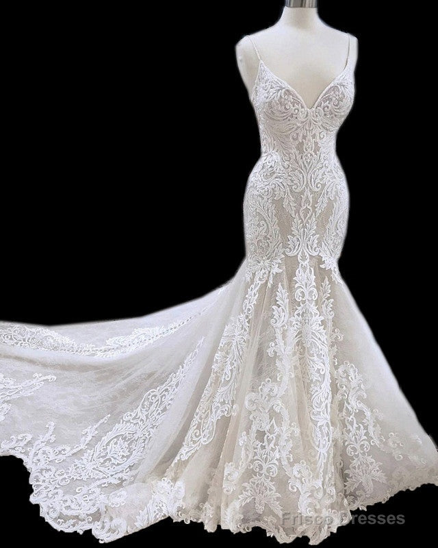 Mermaid V Neck Empire Wedding Dress Lace Open Back Main image