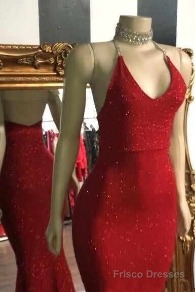 Mermaid V-neck Halter Floor Length Ruffle Hem Paillette Prom Dress Secondary image