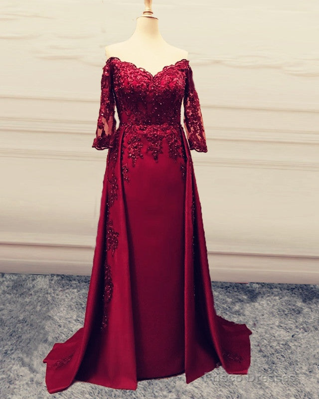 Mermaid V Neck Lace Sleeved Evening Dress Off The Shoulder Main image