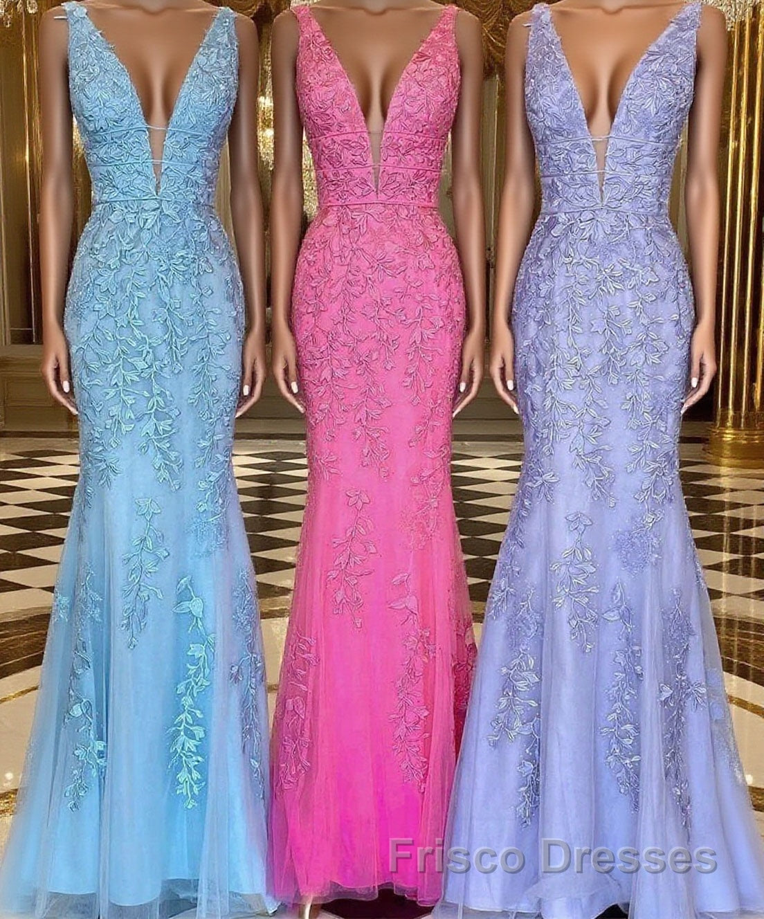 Mermaid V Neck Open Back Lace Long Formal Prom Dresses, Mermaid Formal Evening Dresses Main image