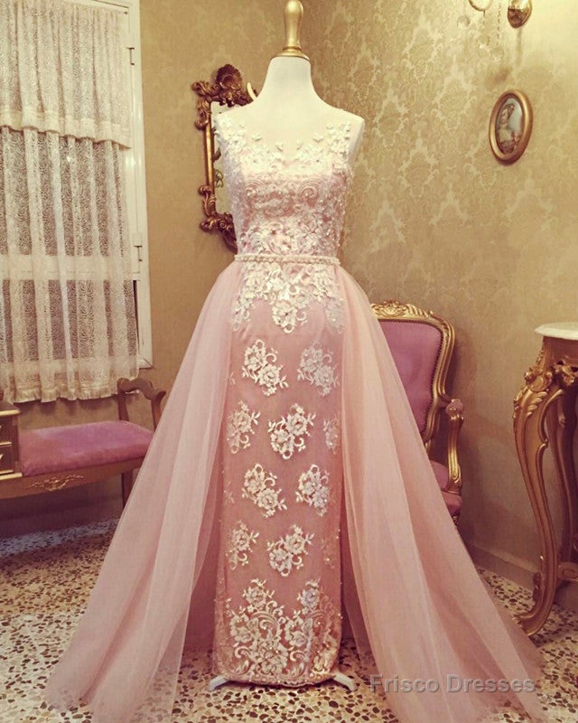 Mermaid V Neck Prom Dresses Removable Train Lace Embroidery Main image