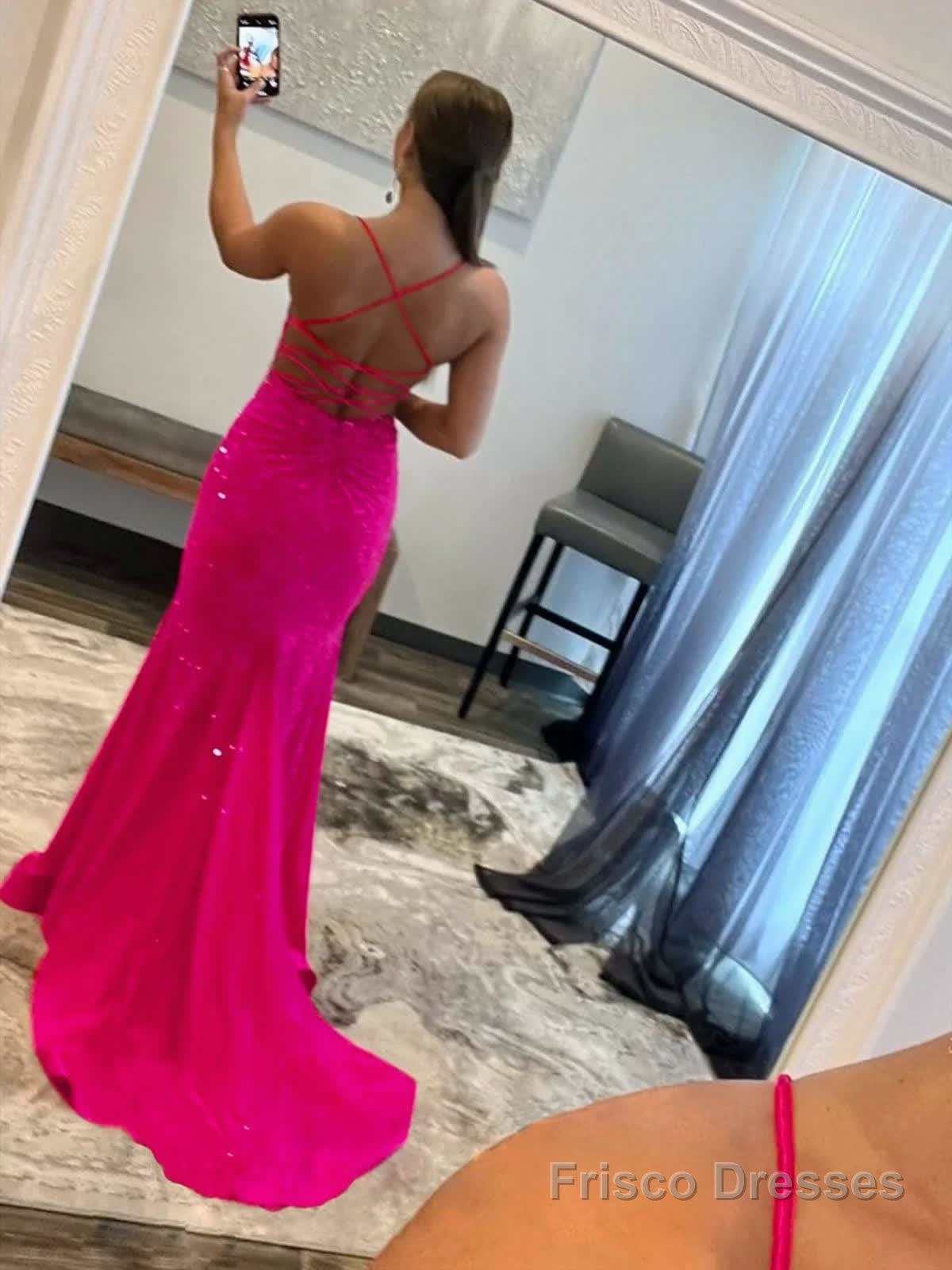 Mermaid V Neck Red Glitter Satin Prom Dress