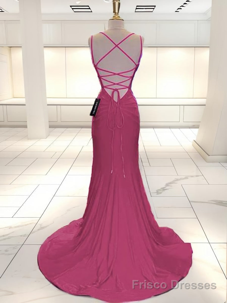 Mermaid V-neck Ruffles Sweep Train Jersey Dress
