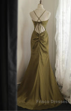 Mermaid V-Neck Satin Long Formal Prom Dress Elegant Spaghetti Strap Formal Dress