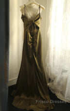 Mermaid V-Neck Satin Long Formal Prom Dress Elegant Spaghetti Strap Formal Dress