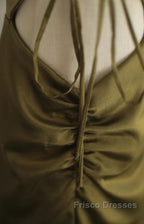 Mermaid V-Neck Satin Long Formal Prom Dress Elegant Spaghetti Strap Formal Dress