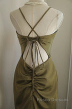 Mermaid V-Neck Satin Long Formal Prom Dress Elegant Spaghetti Strap Formal Dress