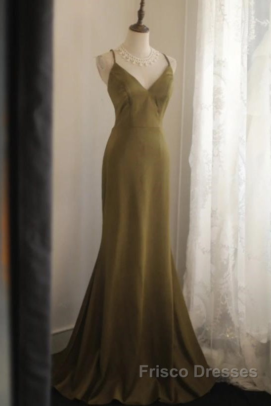 Mermaid V-Neck Satin Long Formal Prom Dress Elegant Spaghetti Strap Formal Dress