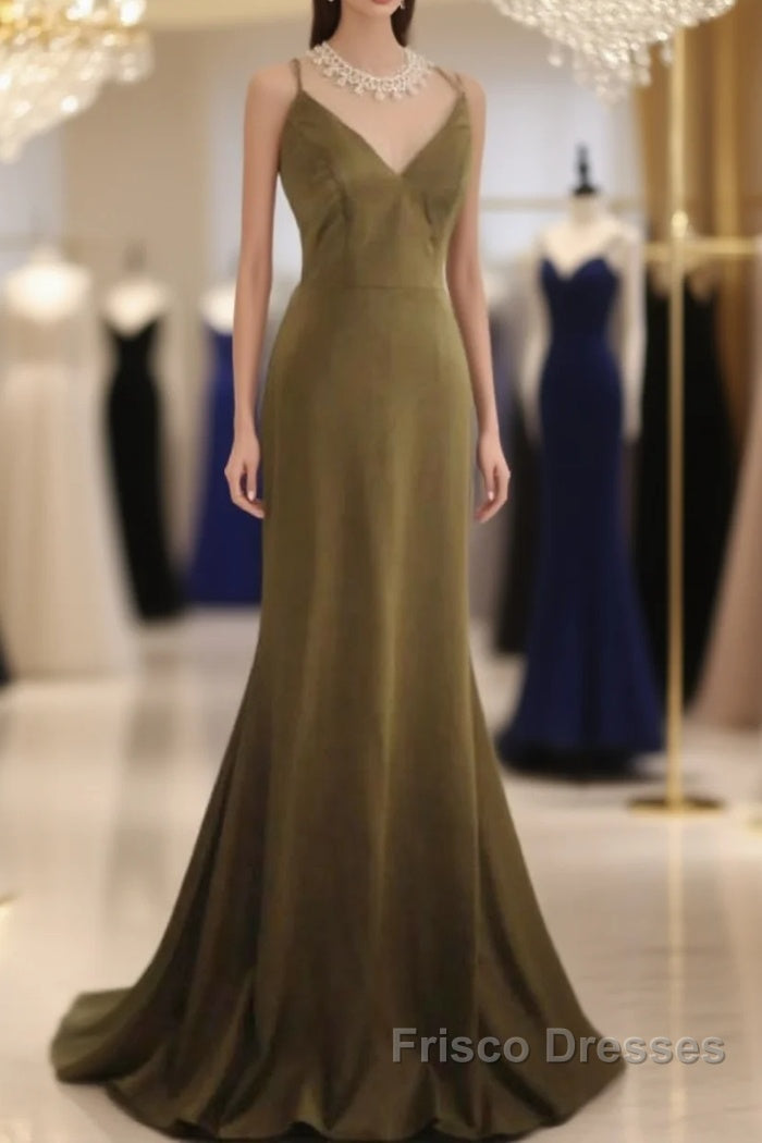 Mermaid V-Neck Satin Long Formal Prom Dress Elegant Spaghetti Strap Formal Dress Main image