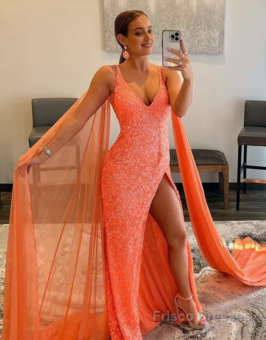 Mermaid V Neck Sequin Prom Dress with Slit Main image