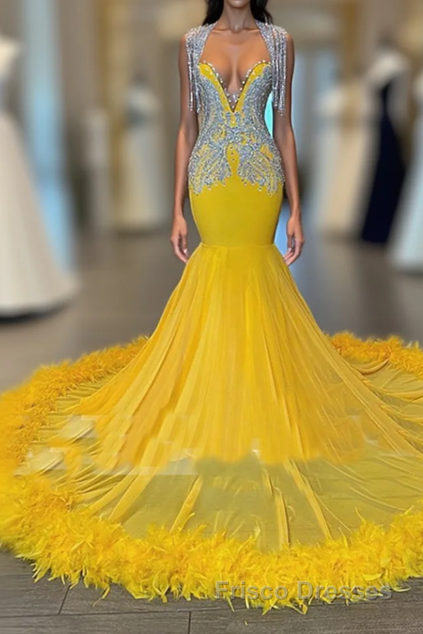 Mermaid V-neck Sequined Beaded Floor-length Sleeveless Open Back Formal Prom Dresses Main image