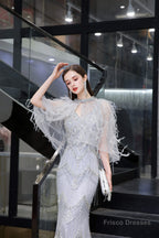 Mermaid V Neck Sleeveless Floor Length Prom Dresses With Crystal Beading