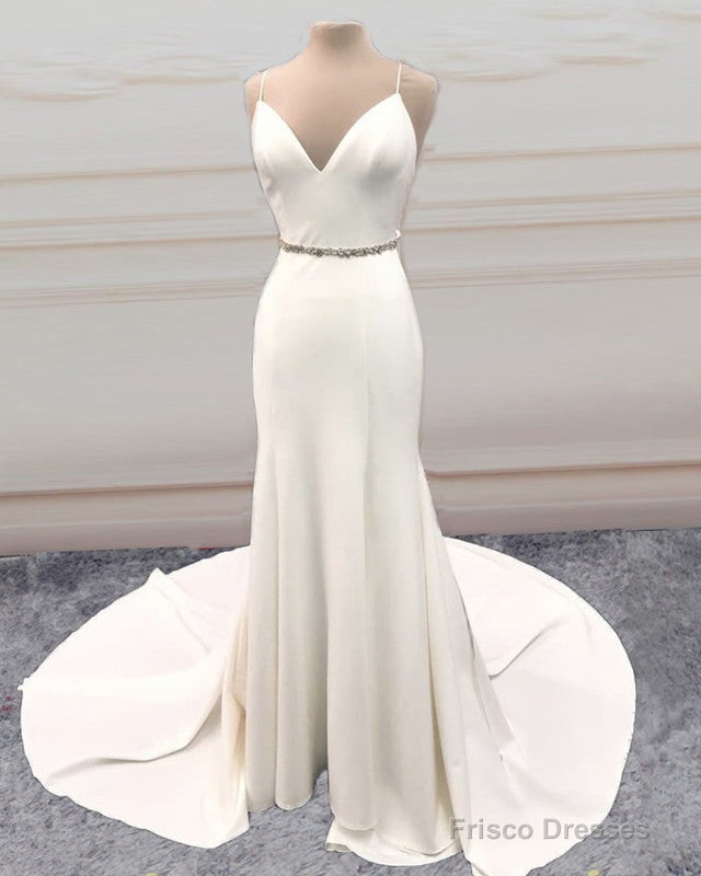 Mermaid V Neck Sweep Train Wedding Dress Bow Sashes Main image