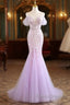 Mermaid V Neck Tulle Sequin Purple Long Formal Prom Dress, Purple Long Formal Dress